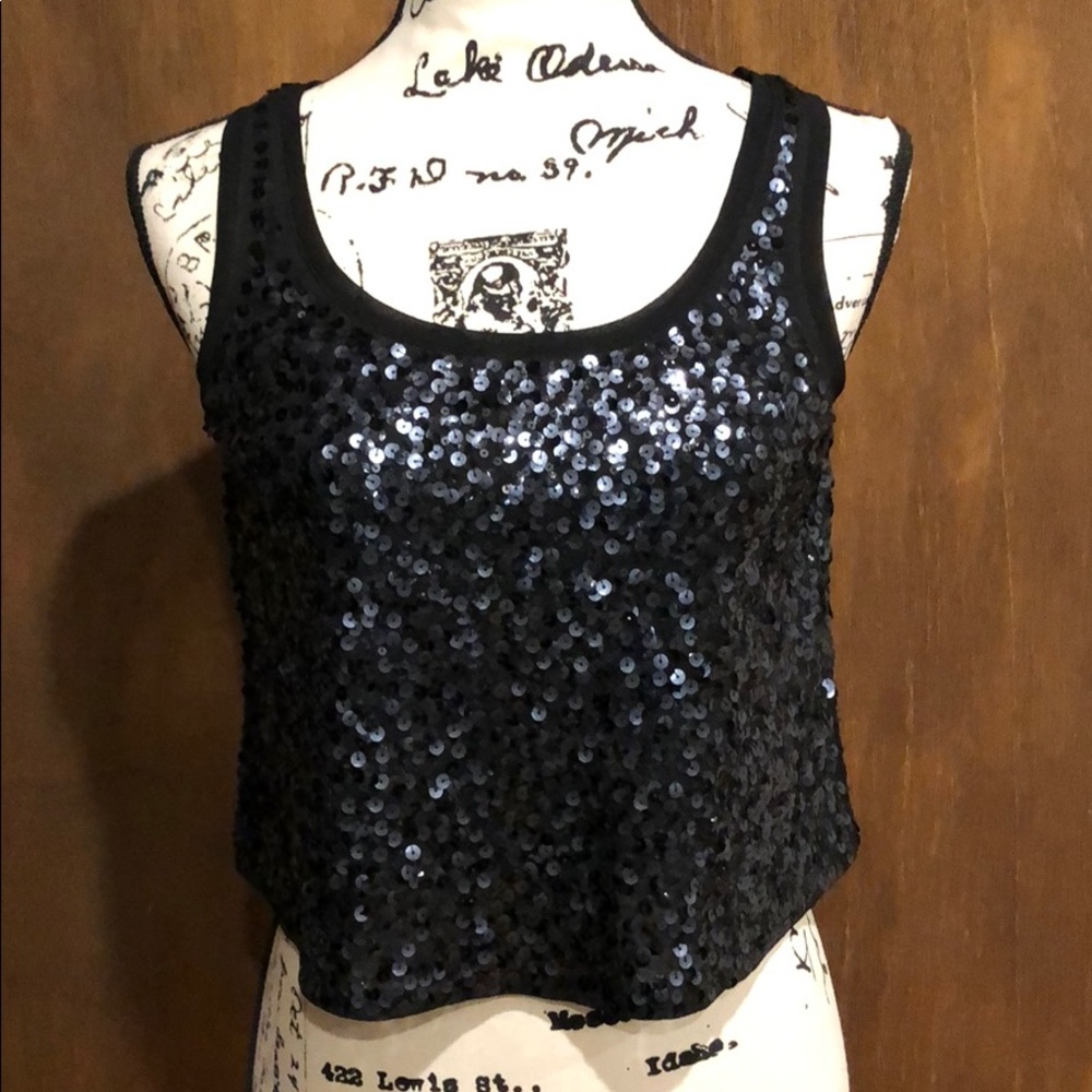 Express Sequin black crop top